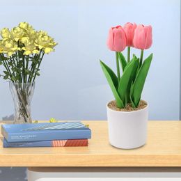 Flores decorativas Tulipán artificiales Plantas falsas en macetas 25x7.5 cm amarillo rosa flor eternal no desvanecimiento decoración de la fiesta de bodas en el hogar