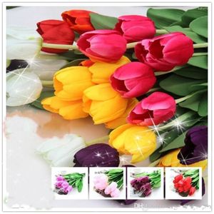 Fleurs décoratives tulipes artificielles 34 cm PU Real Touch Bouquet pour la décoration de la maison mariage blanc rose violet