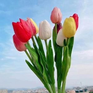 Bouquet de tulipes artificielles en Latex, fleurs décoratives, toucher réel, faux Bouquet de tulipes en PU, pour décoration de fête de mariage, lot de 5