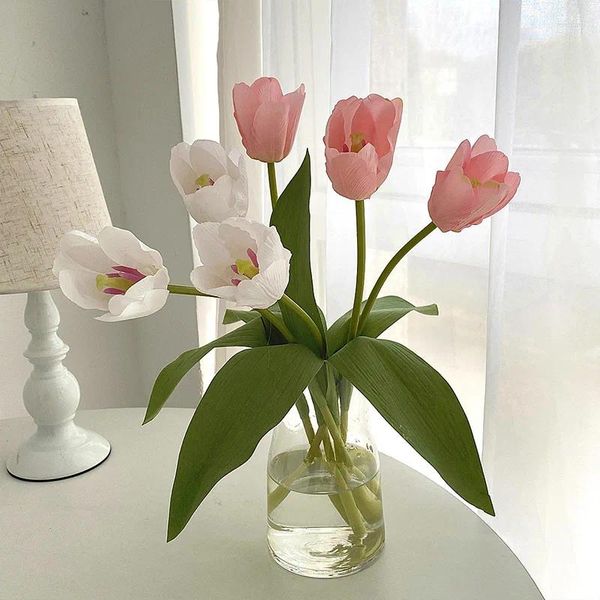 Fleurs décoratives tulipes artificielles, Bouquet en Latex au toucher réel, faux pour bureau, fête de mariage, décoration de jardin de cuisine à domicile