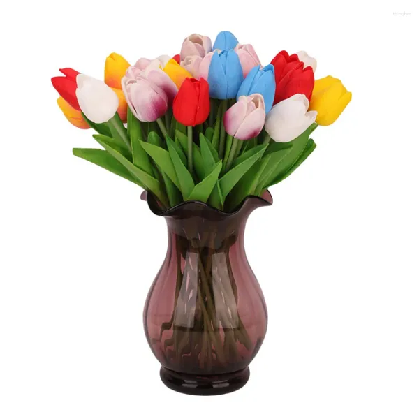 Fleurs décoratives tulipes artificielles vraie touche fausse tulipe pour mariage maison fête balcon cour barre décoration (jaune clair)