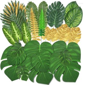 Fleurs décoratives Feuilles de tortue artificielles Décorations de palmiers tropicaux en or vert pour décoration de fête d'anniversaire de mariage de plage hawaïenne Fausses plantes