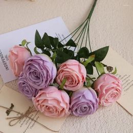 Fleurs décoratives artificielles bicolores royales princesse rose bouquet en soie fausse maison simulation florale fleur rose rose décoration de chambre à coucher
