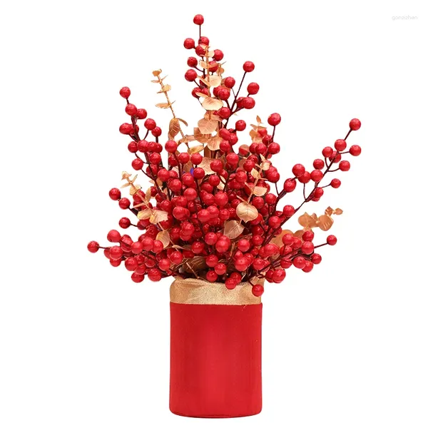 Flores decorativas Vermillón de bayas roja Mesa de casa Flowet Planta falsa para la decoración del jarrón 2024 Decoración de la fiesta de los árboles de Chrismas