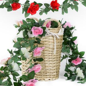 Fleurs décoratives Artificielle Vigne Soie Rose Fleur Feuille De Lierre Chaîne Pour La Décoration De Mariage Maison Jardin Balcon Décor Fournitures De Jardinage 1pc
