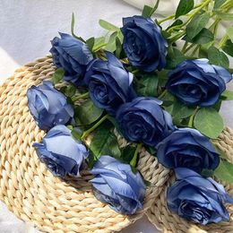 Decoratieve bloemen Kunstmatige vintage blauwe roos met het boeket Home Decore Desktop Furningartikelen schieten rekwisieten Valentijnsdag