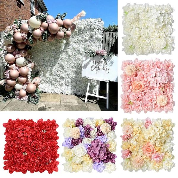 Flores decorativas Panel de pared artificial Flor 3D Rosas de imitación para fondo Boda Hortensia nupcial Telón de fondo para el hogar Decoración al aire libre