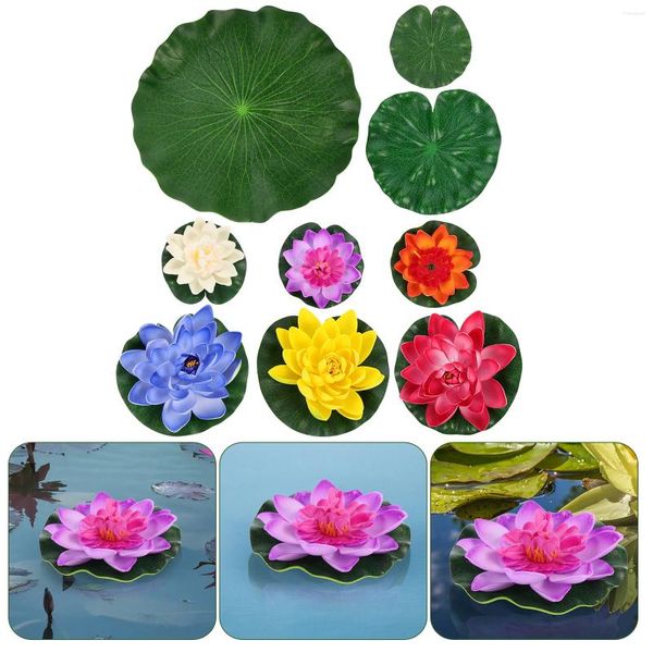 Flores decorativas de agua Artificial: 9 Uds. Almohadillas para estanques, fuente flotante, jardín, estanque, acuario, decoración de piscina