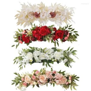Flores decorativas Arco de boda artificial Guirnaldas de flores Seda Rosa Swag Floral para la decoración de la puerta del centro de la mesa