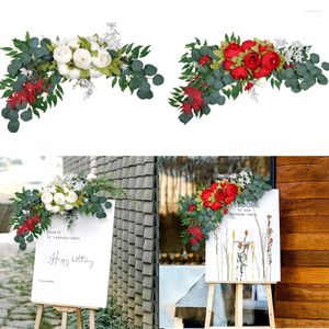 Decoratieve bloemen kunstmatige bruiloft boog boho stoffige roos witte eucalyptus slinger gordijnen voor verjaardagsdecoraties welkom bord