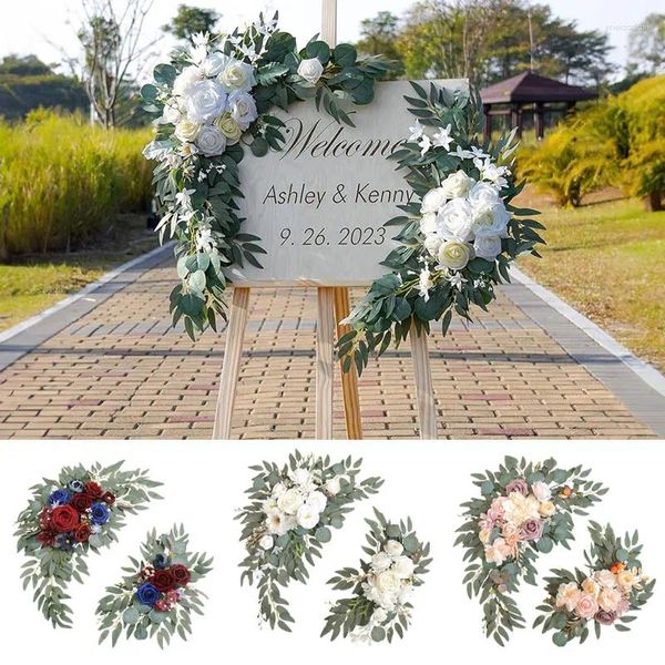 Kit de arco de boda Artificial de flores decorativas, flor de seda para guirnaldas de eucalipto azul rosa polvoriento bohemio, decoración de señal de bienvenida