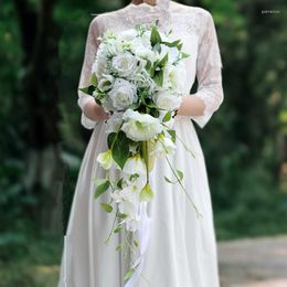 Fleurs décoratives bouquet de mariage artificiel fait à la main gouttes d'eau cascade demoiselle d'honneur mariée mariée