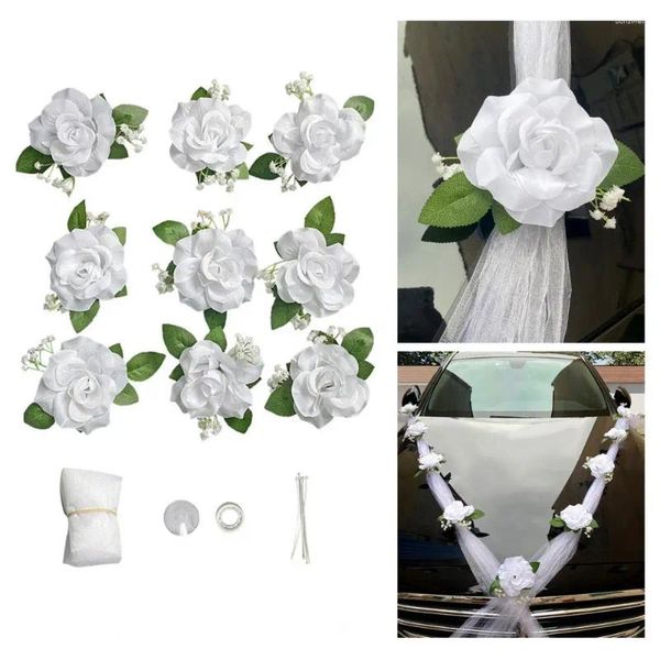 Flores decorativas, decoraciones artificiales para coches de boda, capó, elegante conjunto de flores de estilo europeo con para cualquier