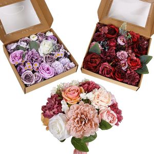 Decoratieve bloemen Kunstmatige Bruiloft Combo Box Set Voor DIY Centerpieces Arrangementen Bruidsboeket Tafel Stoel Decor Kandelaar