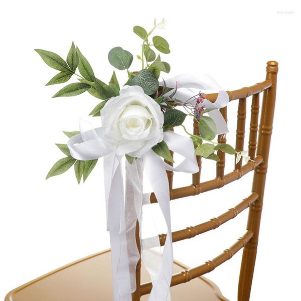 Fleurs décoratives artificielles pour mariage, décoration de chaise, banc d'église, ruban avec nœud papillon, cérémonie, fête, maison