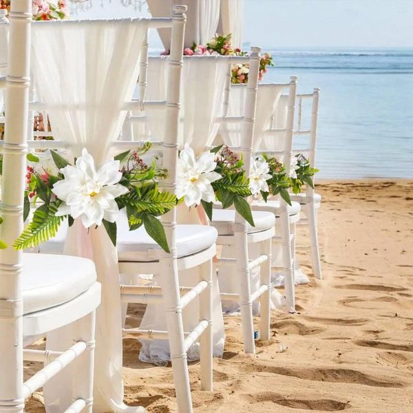 Fleurs décoratives mariage artificiel blanc allée chaise décorations banc d'église banc ruban arcs cérémonie fête fausse fleur
