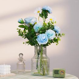 Fleurs décoratives artificielles blanches Big Bouquet en plastique en soie fausse fleur de pivoine bleue pour la décoration de mariage à la maison.