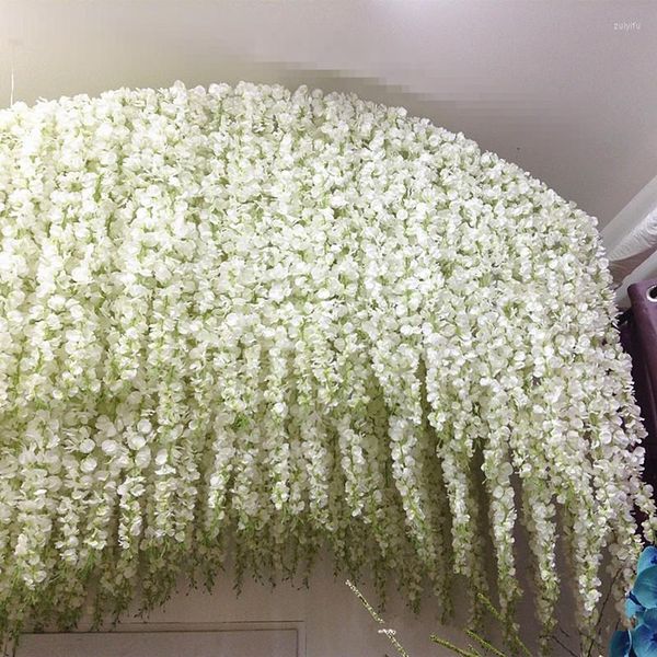 Flores decorativas Artificial White Wisteria Bean Vines Silk Rattan para moda Home Ornament Wedding Scene Arrangeme Decoraciones