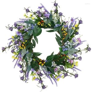 Couronne de fleurs sauvages artificielles décoratives, 45cm, porte avec feuille verte, Festival de noël pour mariage avant