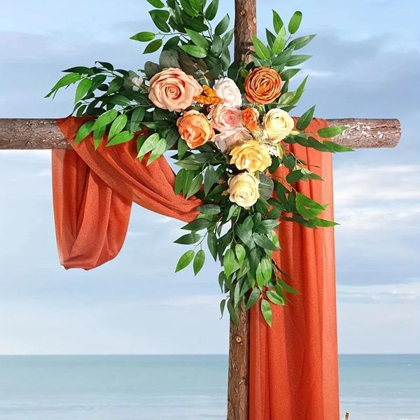 Flores decorativas Rama de sauce artificial Planta verde Hojas falsas Arco de boda al aire libre Telón de fondo Accesorios de decoración Decoración de fiesta en el hogar
