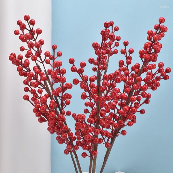 Flores decorativas artificiales Winterberry Facai fruta roja Acacia frijol decoración del hogar plantas de boda tela habitación falsa