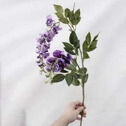 Fleurs décoratives Glycine Artificielle Faux Fleur De Pois Automne Violet Flores Feuille De Mariage Décoration De Fête À La Maison