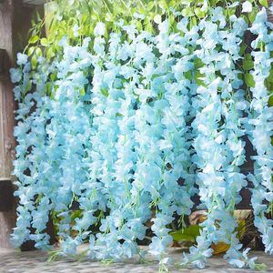 Flores decorativas Wisteria artificial flor vides guirnalda colgante ratán seda falsa decoración del hogar boda fiesta techo decoración al aire libre