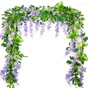 Fleurs décoratives Wisteria artificielle suspendue Garland Ivy Indoor Outdoor Garden Home Decoration Wedding Arch Decor Fake Silk Flower Vine