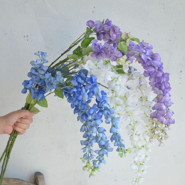 Flores decorativas glicinia artificial colgante tallo falso en púrpura/azul/blanco boda/centros de mesa para el hogar arreglo Floral DIY