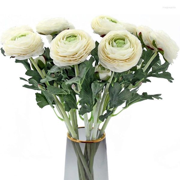 Fleurs décoratives artificielles avec soie de renoncule au toucher réel, paquet de 10