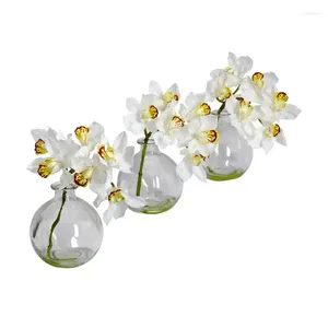 Decoratieve bloemen kunstmatig met vaas (set van 3) Witte lelie-de-vallei droog voor hars orchidee blauw behouden