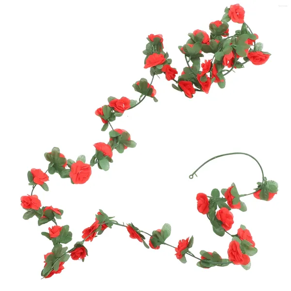 Fleurs décoratives Couronne artificielle fleur décorations de guirlande de rose pendant ménage orné de fausse vigne ornement rouge arc délicat