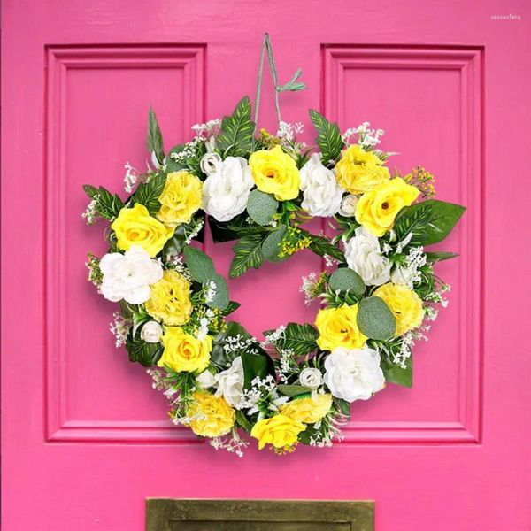 Couronne artificielle de fleurs décoratives, guirlande vibrante résistante à la décoloration pour porte d'entrée, élégante pour la saint-valentin