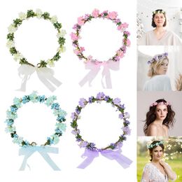 Decoratieve Bloemen Kunstkrans Hoofdband Bruid Bloem Kroon Haarband Touw Bruiloft Haaraccessoires Bruids Meisje Garland Hoofddeksels