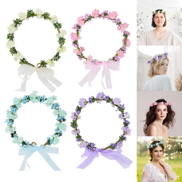 Fleurs décoratives couronne artificielle bandeau mariée fleur couronne bandeau corde mariage fête cheveux accessoires mariée fille guirlande coiffes