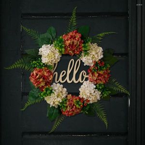 Flores decorativas coronas artificiales decoración para el hogar vibrantes coronas de hortensias de verano para la puerta de entrada festivales blancos de naranja