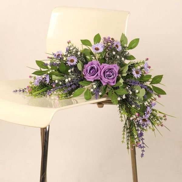 Flores decorativas Guirnalda artificial Luna Puerta Arco Guirnalda Crisantemo salvaje Lavanda Planta colgante para boda