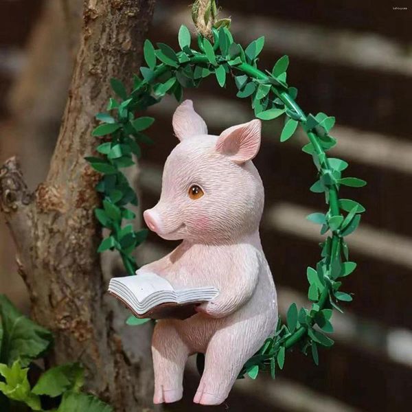 Fleurs décoratives Couronne artificielle Pig Pig Mot Mur suspendu décor Ornement Animal Ornement décoration pour la maison pour la fenêtre de patio