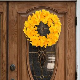 Couronne artificielle de fleurs décoratives, feuille de Ginkgo d'automne réutilisable pour décoration intérieure et extérieure de vacances, guirlande de feuilles jaunes pour porte d'entrée