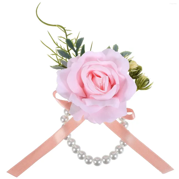 Flores decorativas muñeca artificial decoración del novio pulsera falsa tela pulsera de dama de honor