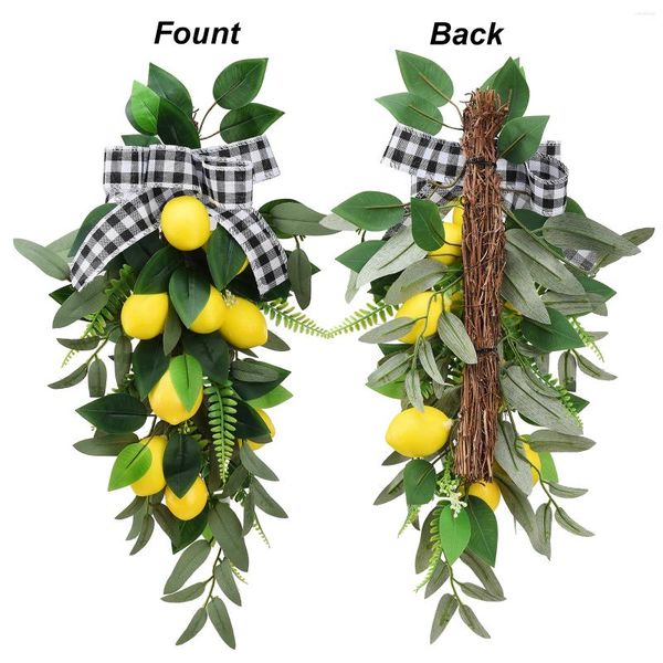 Fleurs décoratives feuilles vertes jaunes artificielles arc à carreaux larme butin suspendu arbre à l'envers 60 cm fleur de soie réaliste maison
