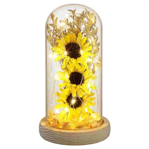 Decoratieve bloemen Astetische kamer Decor Gedroogde zonnebloem Decoratie Decoreer lichtglas koepel indoor lamp vrouw