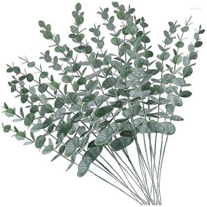 Fleurs décoratives AT14 80 Pcs Tiges D'eucalyptus Artificielles Feuilles Faux Gris Vert Eucalyptus Branches De Plantes Faux Verdure Pour Mariage