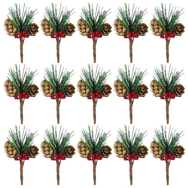 Flores decorativas AT35 30 PCS Pelocas de cono de pino artificial y mini árbol de bayas rojos para guiones de flores de fiesta de Navidad decoraciones