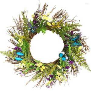 Fleurs décoratives à 35 couronne de porte de printemps Margueure d'été avec papillon et feuilles vertes pour décoration de mariage du mur avant