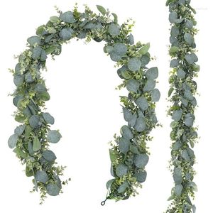 Decoratieve bloemen AT69 -2 Pack 1,8 m Artificial Eucalyptus Garland Faker Faker Silver Dollar Greenery Vines Tafelloper