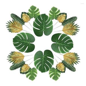 Fleurs décoratives AT69 - Feuilles de palmier artificielles 66 PCS Plantes artificielles tropicales Hawaiian Party décoration de la fête de la plante