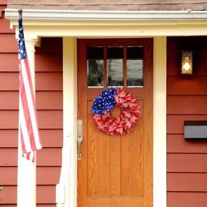 Fleurs décoratives Jolie couronne du 4 juillet Belle porte d'entrée en plastique Bienvenue au jour du souvenir