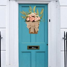 Decoratieve bloemen Aantrekkelijke voordeur gesimuleerde krans welkom bord fel kleur hangende mand zonder water in de woonkamer