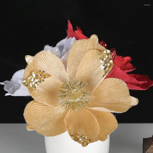Flores decorativas Atractivos Glitter Powder Flower Ornamentos de Navidad REALISTAS para árboles